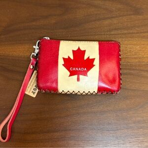NWT CCJ Canada Flag Handcrafted Leather Coin Purse Detachable Wristlet Strap